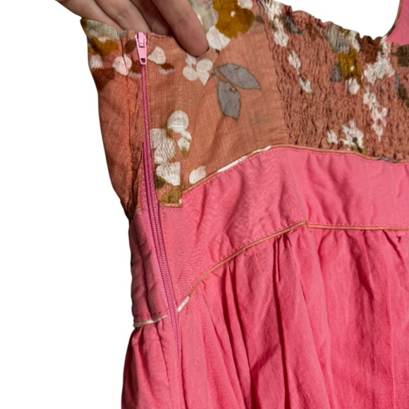 Nick & Mo Feminine Floral Embroidered Pink Lined Mini Dress 100% Cotton Size Lg - Picture 6 of 11